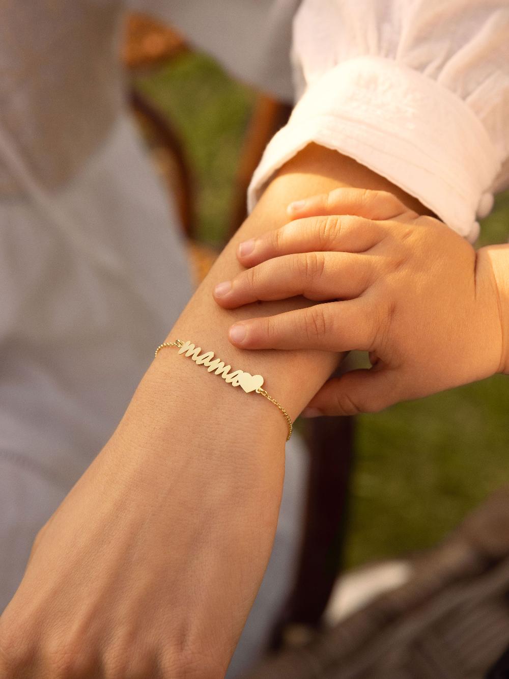 singularu Pulsera Mamá Heart Plata Baño Oro Liquidación