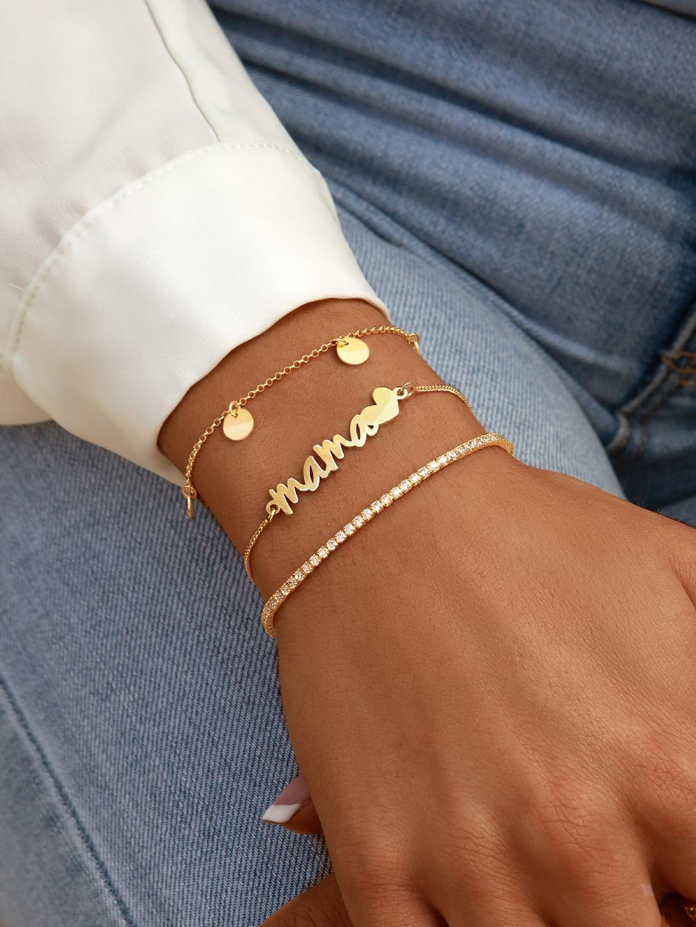 singularu Pulsera Mamá Heart Plata Baño Oro Liquidación