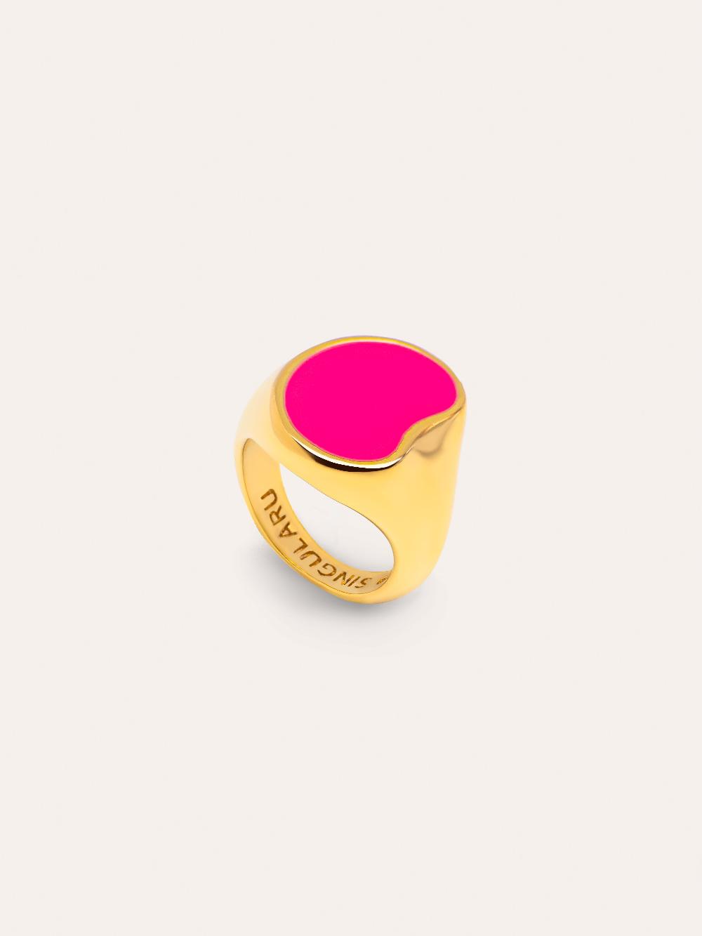singularu Anillo Signet Bean Neon Pink Enamel Baño Oro En línea