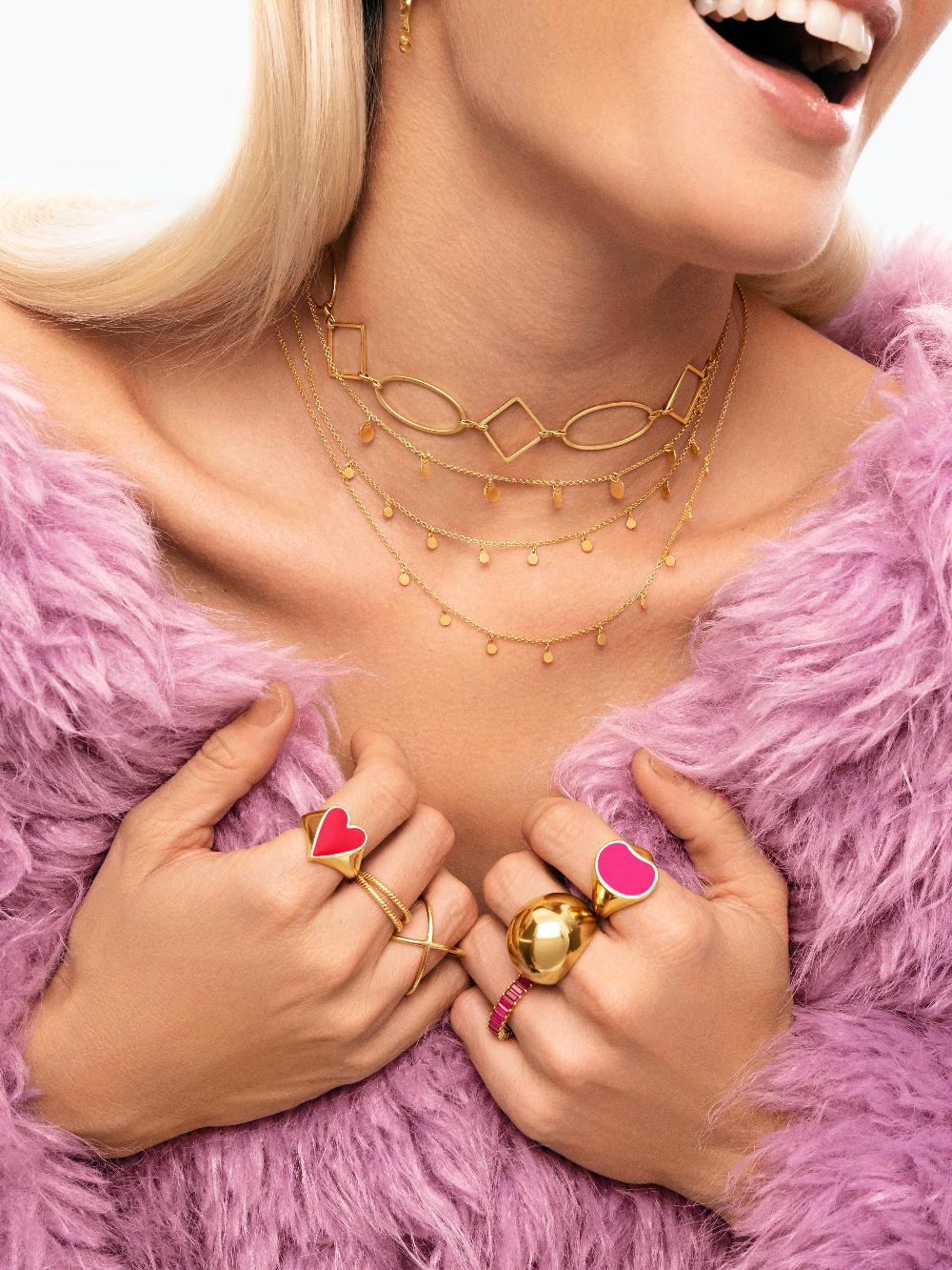 singularu Anillo Signet Bean Neon Pink Enamel Baño Oro En línea