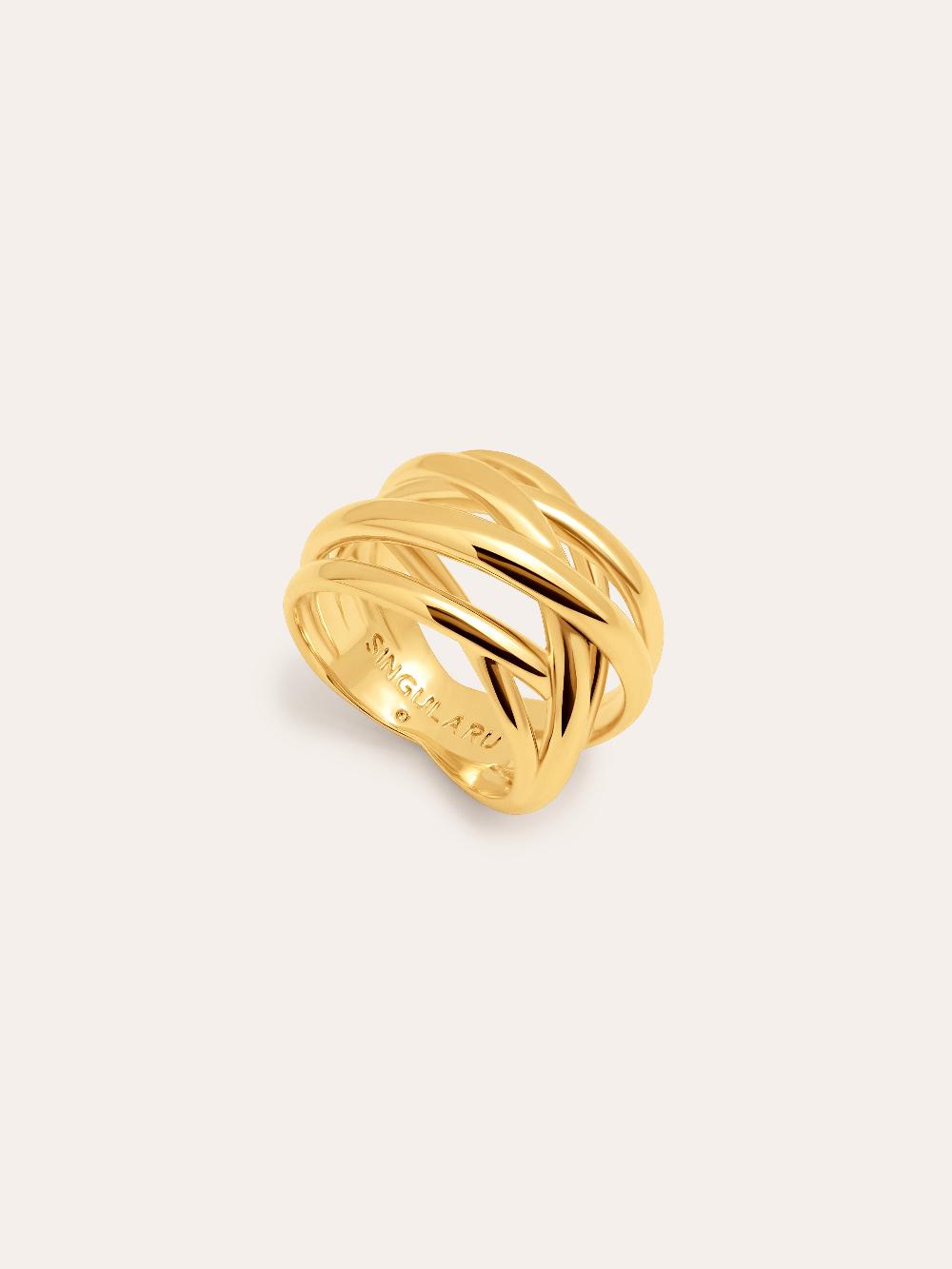 singularu Anillo Triple Cross Baño Oro Últimos 3 días