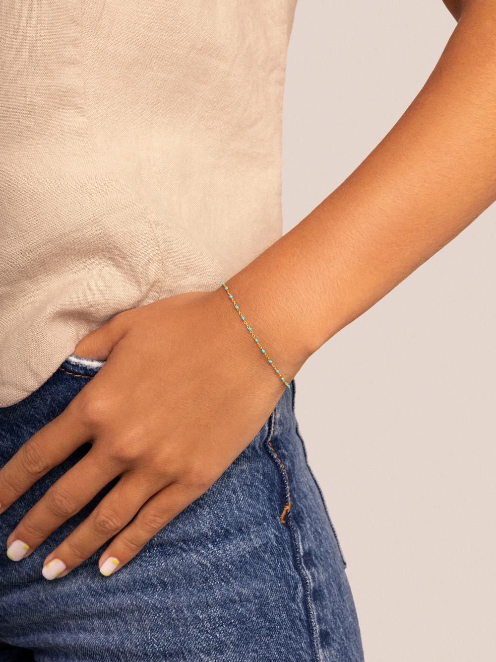 singularu Pulsera Dots Turquoise Enamel Plata Baño Oro Precio de fábrica