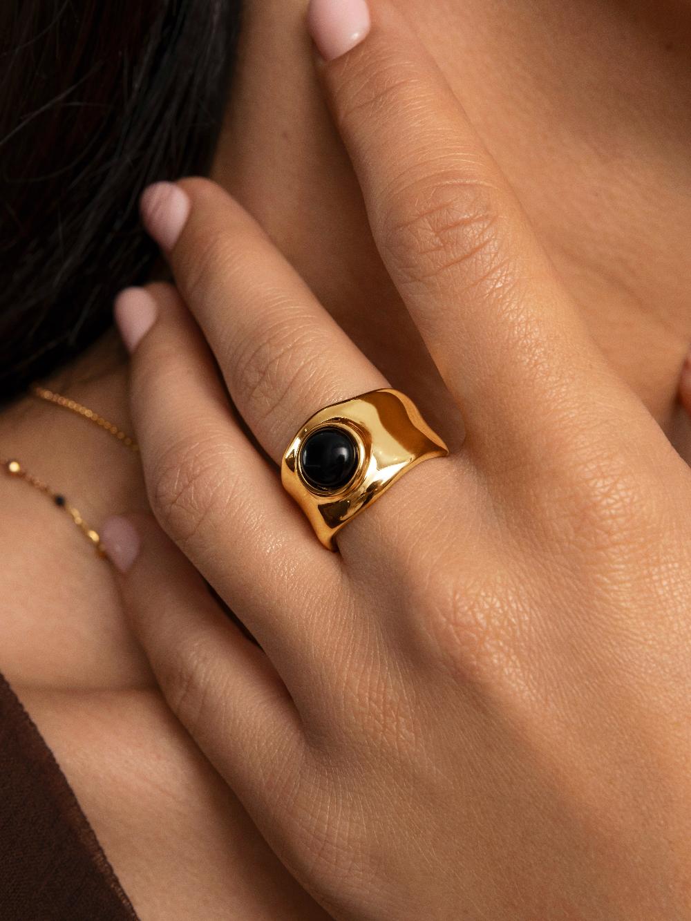 singularu Anillo My Onyx Baño Oro Gran oferta