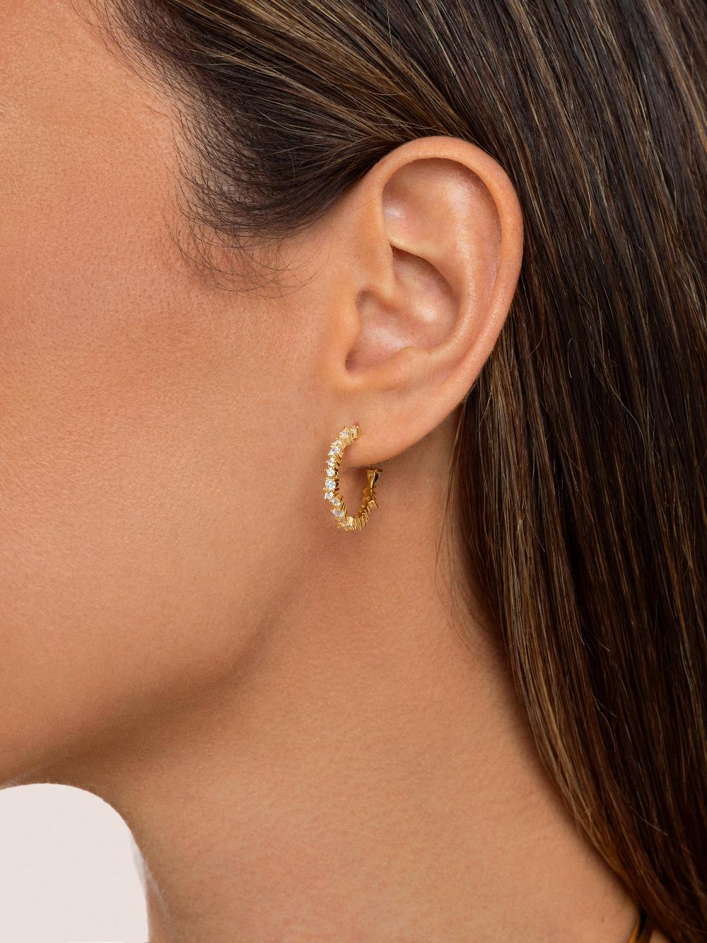 singularu Pendientes Aro Estellar White Plata Baño Oro Precios de Black Friday