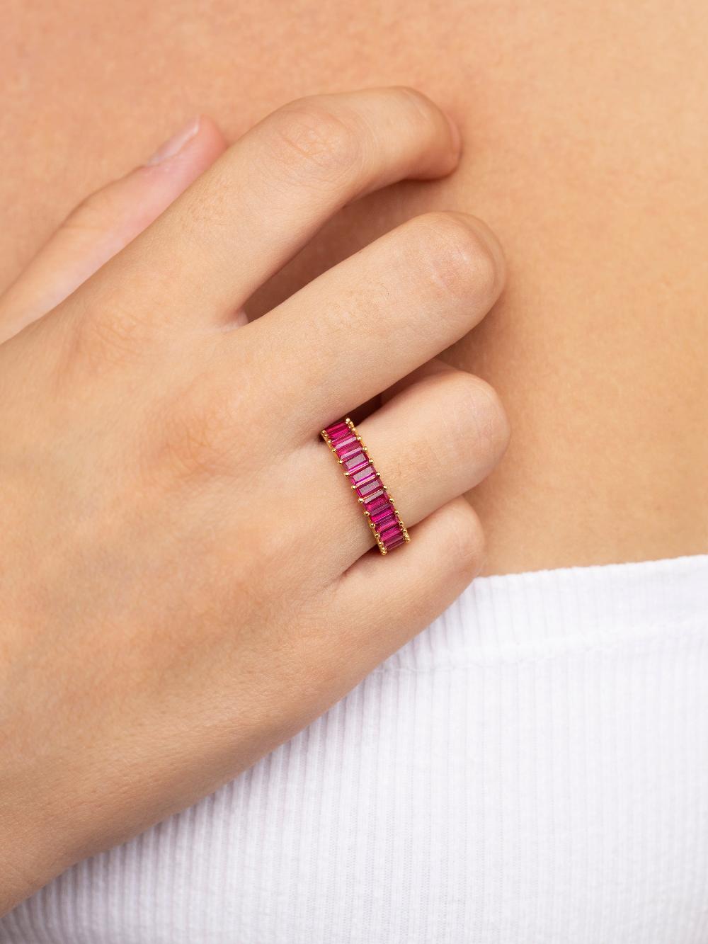 singularu Anillo Sia Raspberry Plata Baño Oro En oferta
