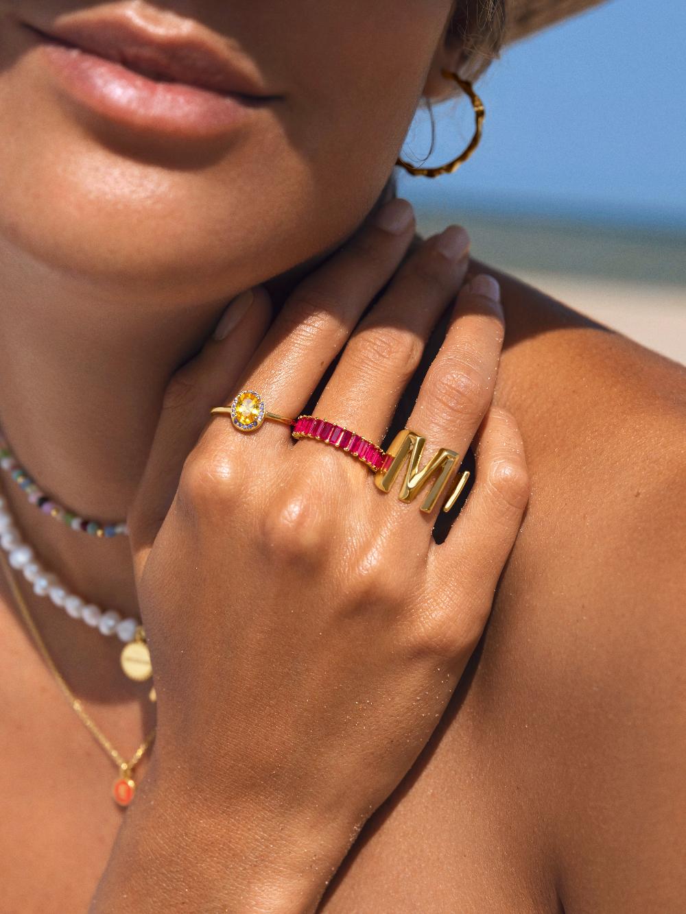 singularu Anillo Sia Raspberry Plata Baño Oro En oferta
