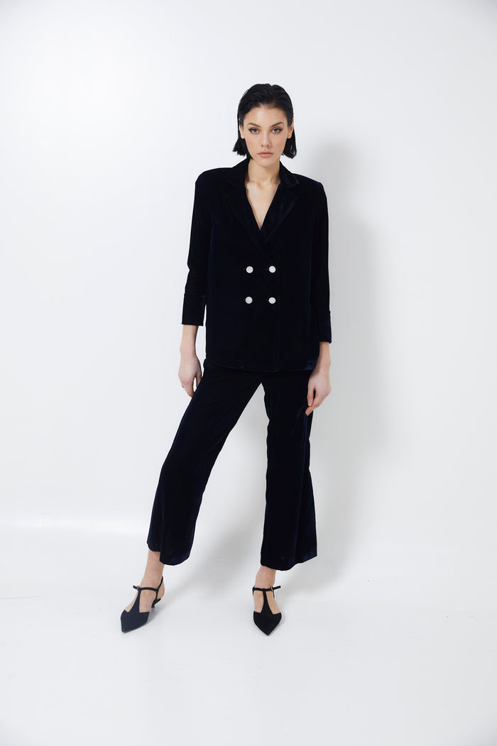 sophie and lucie PANTALÓN CROP VELVET MARINO En oferta
