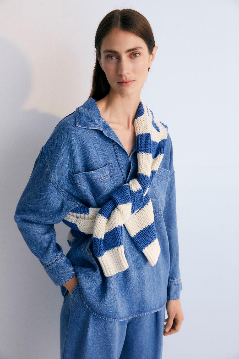 the new society Micenas Mujer camisa de mezclilla azul de mezclilla Outlet