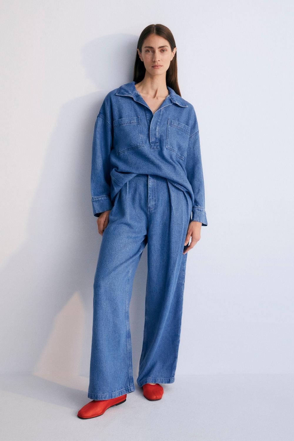the new society Micenas Mujer camisa de mezclilla azul de mezclilla Outlet