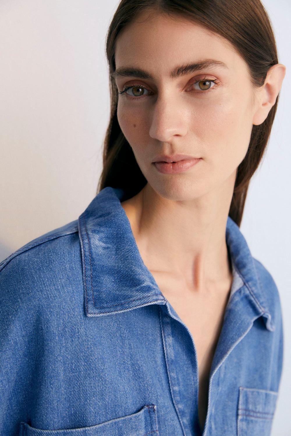 the new society Micenas Mujer camisa de mezclilla azul de mezclilla Outlet