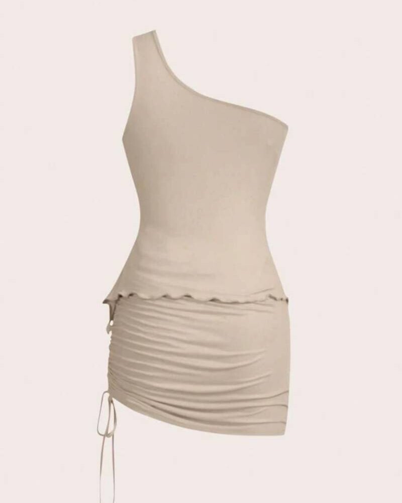 viceversa CONJUNTO TOP ASIMETRICO Y FALDA BEIGE Último día