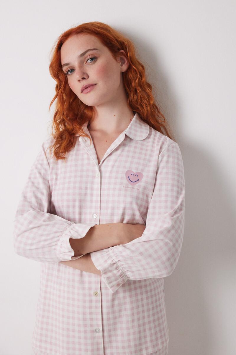 women'secret Pijama camisero largo 100% algodón rosa cuadros Ahorra y exporta