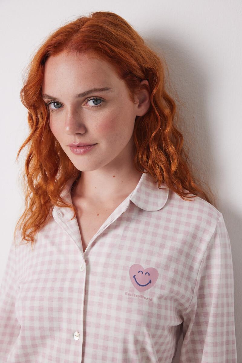 women'secret Pijama camisero largo 100% algodón rosa cuadros Ahorra y exporta
