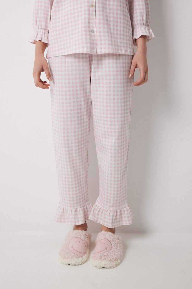 women'secret Pijama camisero largo 100% algodón rosa cuadros Ahorra y exporta