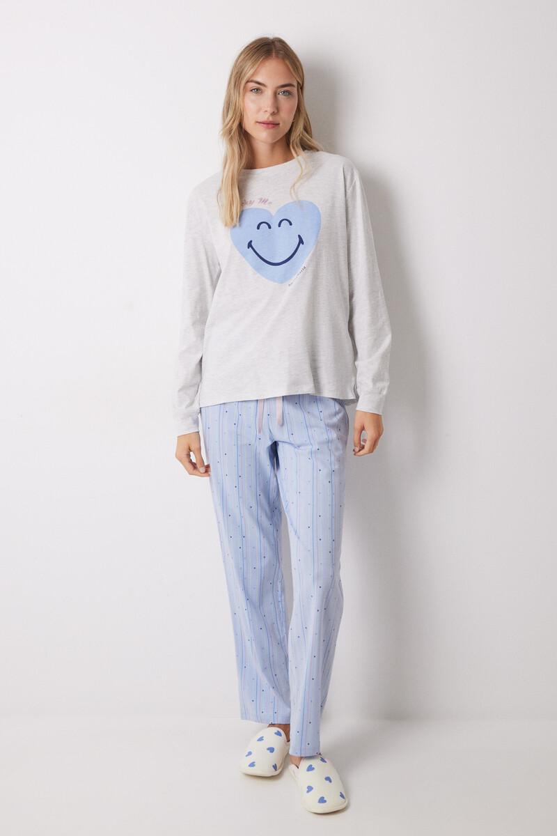 women'secret Pijama largo 100% algodón azul corazones En oferta
