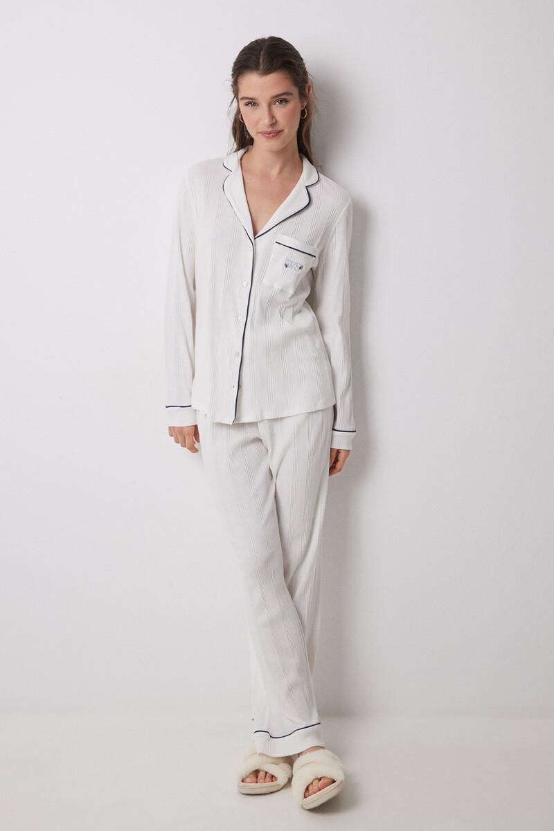 women'secret Pijama camisero 100% algodón canalé blanco Ofertas de temporada
