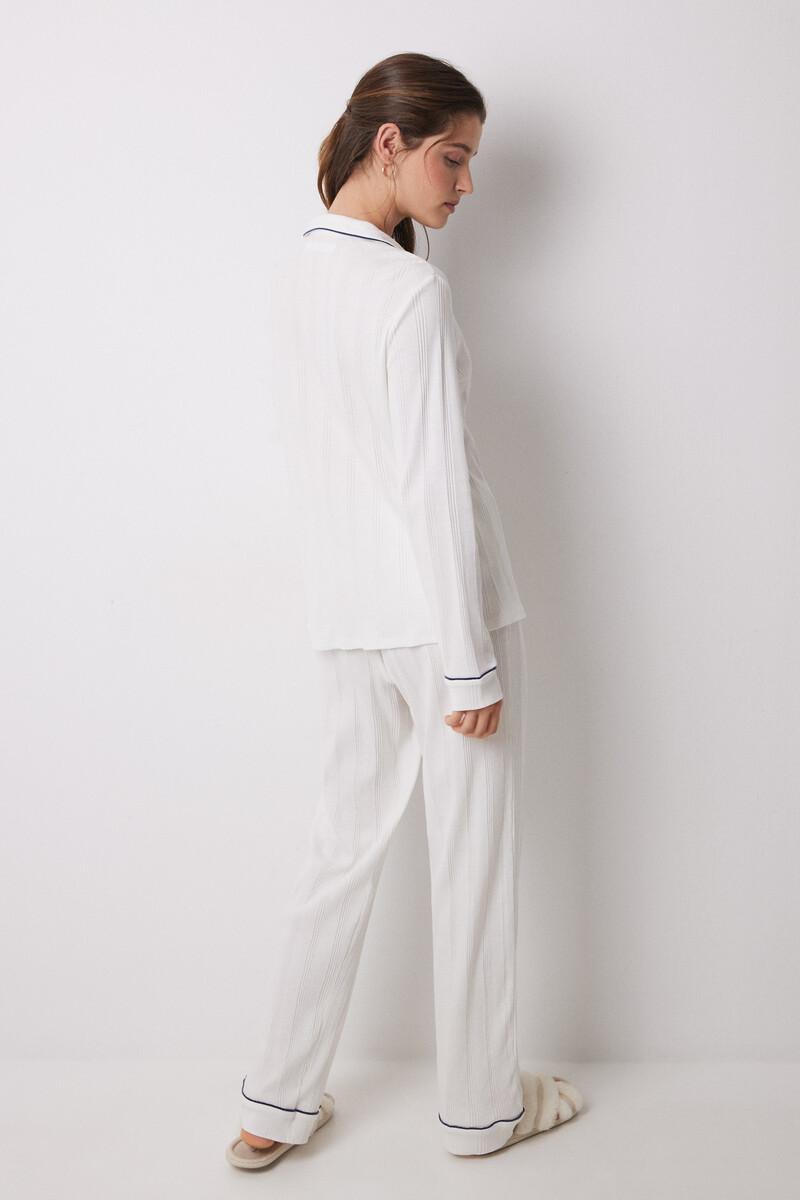 women'secret Pijama camisero 100% algodón canalé blanco Ofertas de temporada