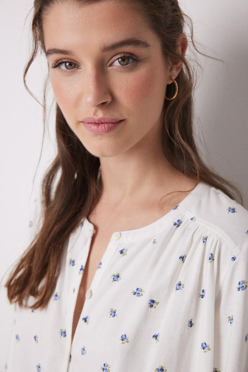women'secret Pijama largo 100% algodón blanco flores Rebajas de fin de temporada