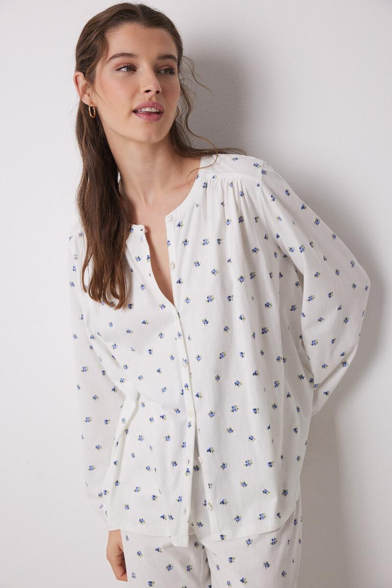 women'secret Pijama largo 100% algodón blanco flores Rebajas de fin de temporada