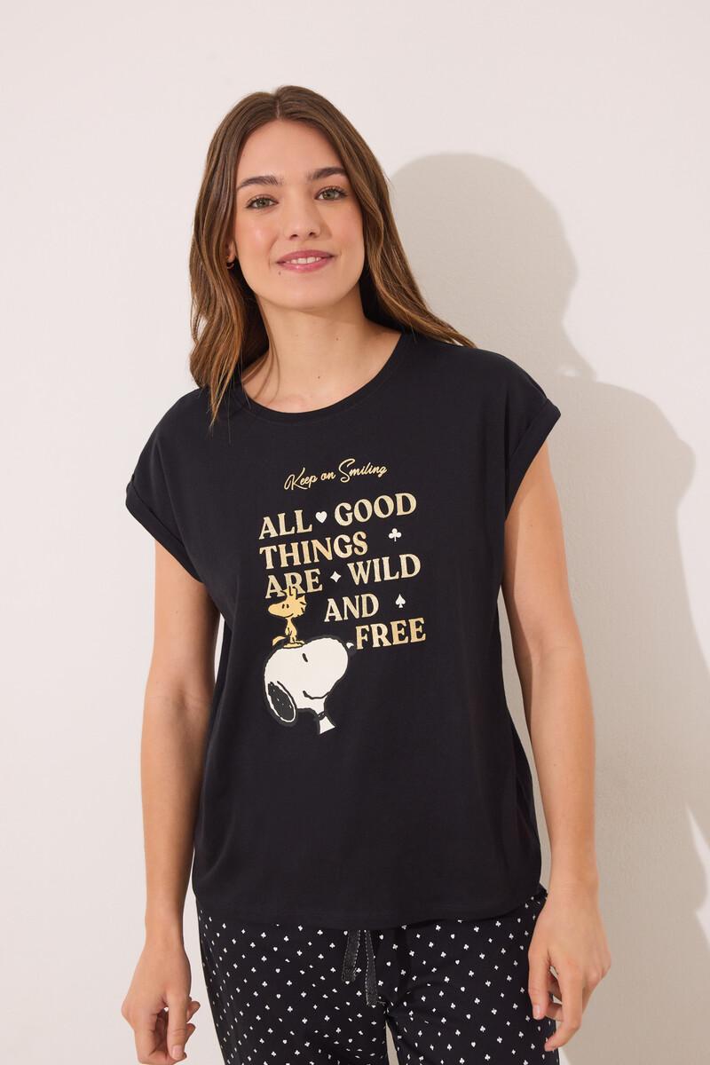 women'secret Pijama largo algodón Snoopy negro Ofertas