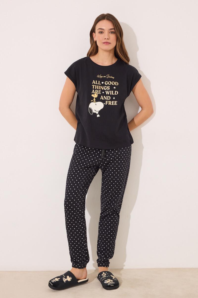 women'secret Pijama largo algodón Snoopy negro Ofertas