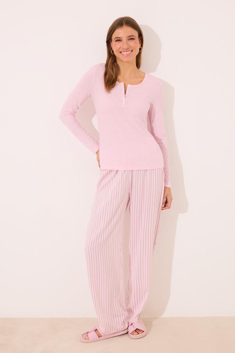 women'secret Pijama largo viscosa canalé rosa rayas En oferta