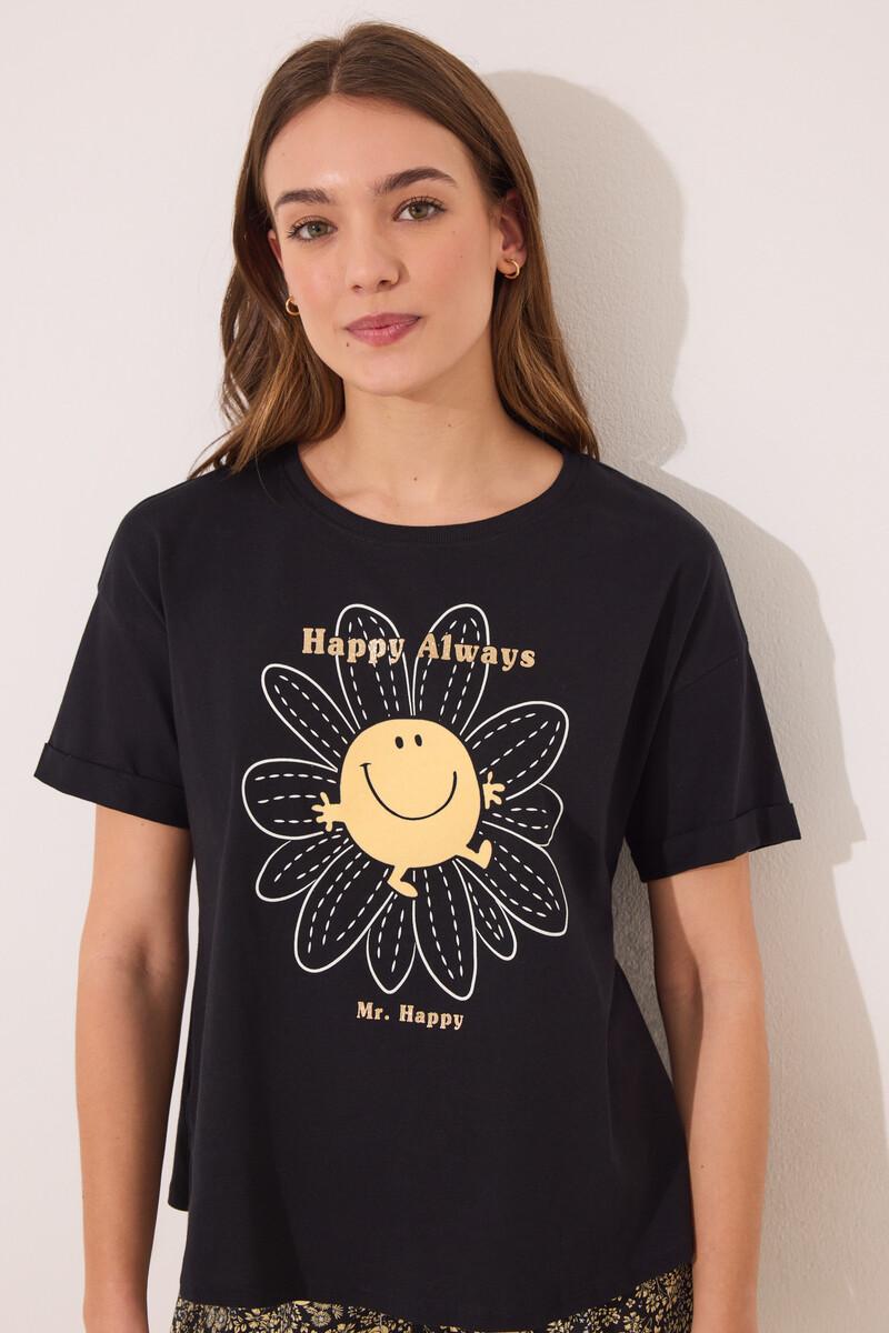 women'secret Pijama corto algodón Smiley negro Liquidación