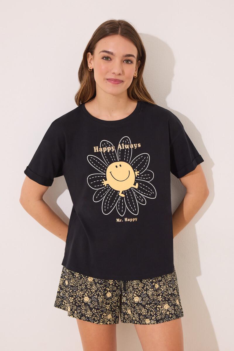 women'secret Pijama corto algodón Smiley negro Liquidación
