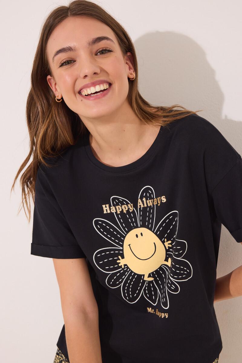 women'secret Pijama corto algodón Smiley negro Liquidación
