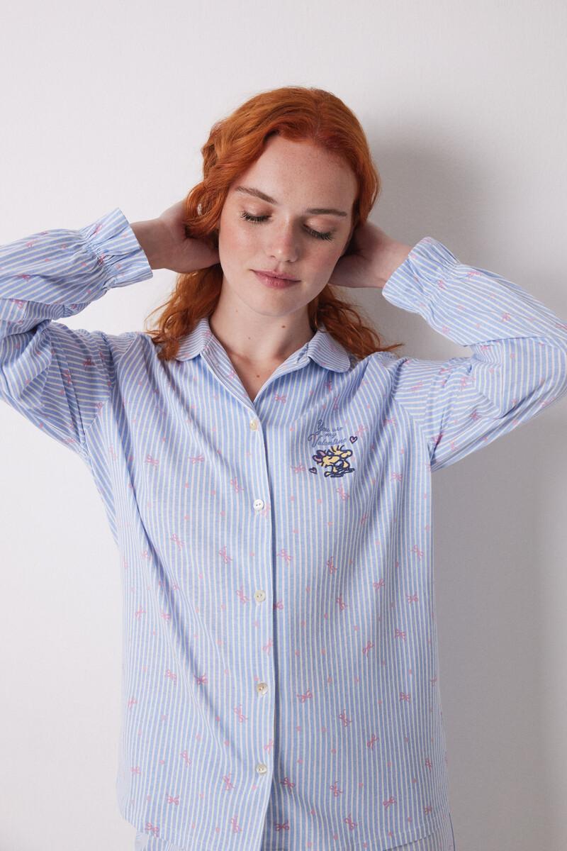 women'secret Pijama camisero largo 100% algodón azul rayas Rebajas online
