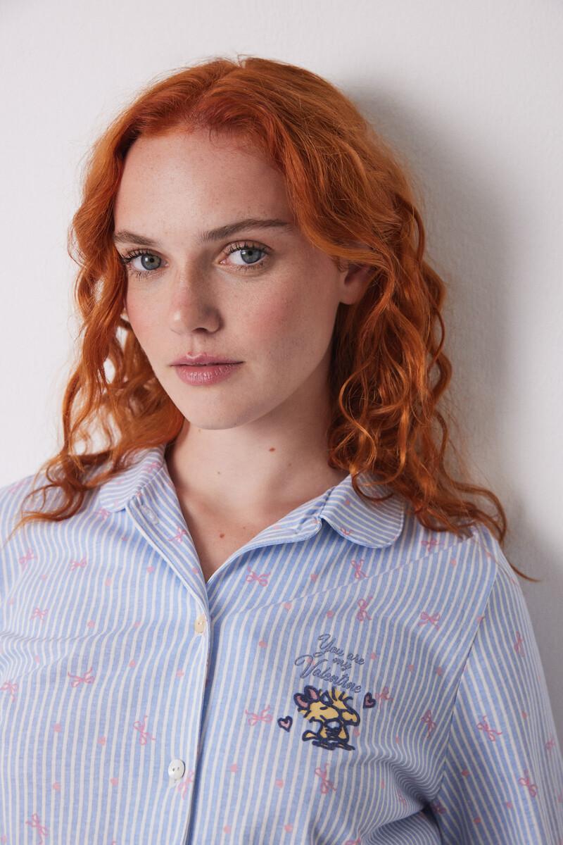 women'secret Pijama camisero largo 100% algodón azul rayas Rebajas online
