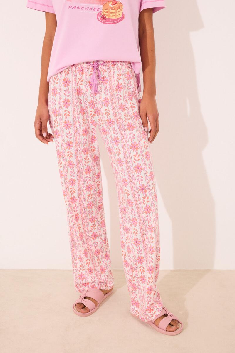 women'secret Pantalón largo lounge 100% algodón flores Rebajas top