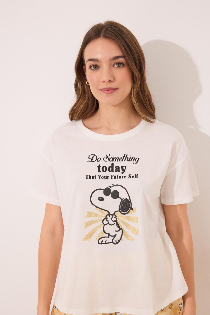 women'secret Pijama corto algodón Snoopy marfil Oferta especial