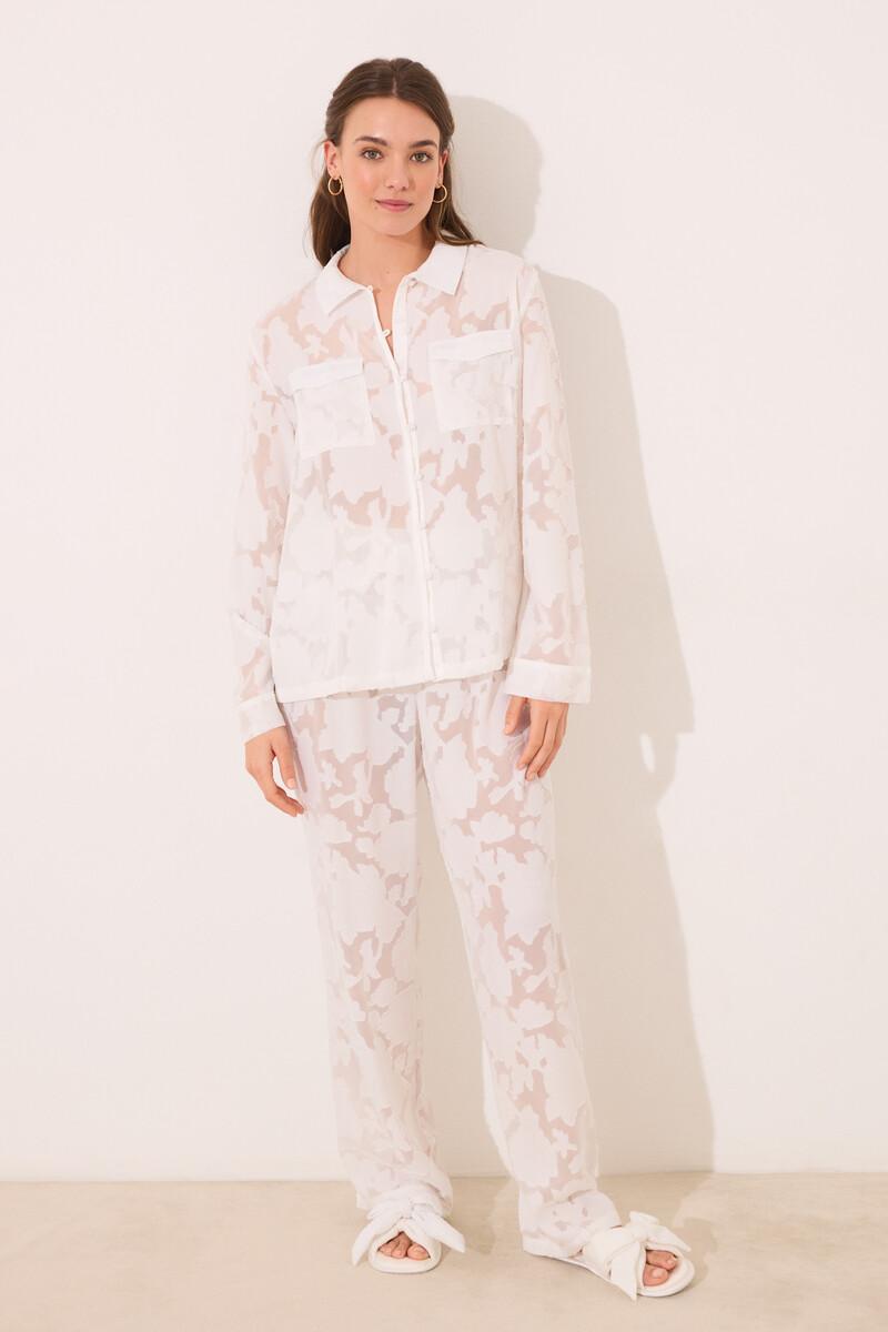 women'secret Pijama camisero largo satén blanco ÚLTIMAS EDICIONES