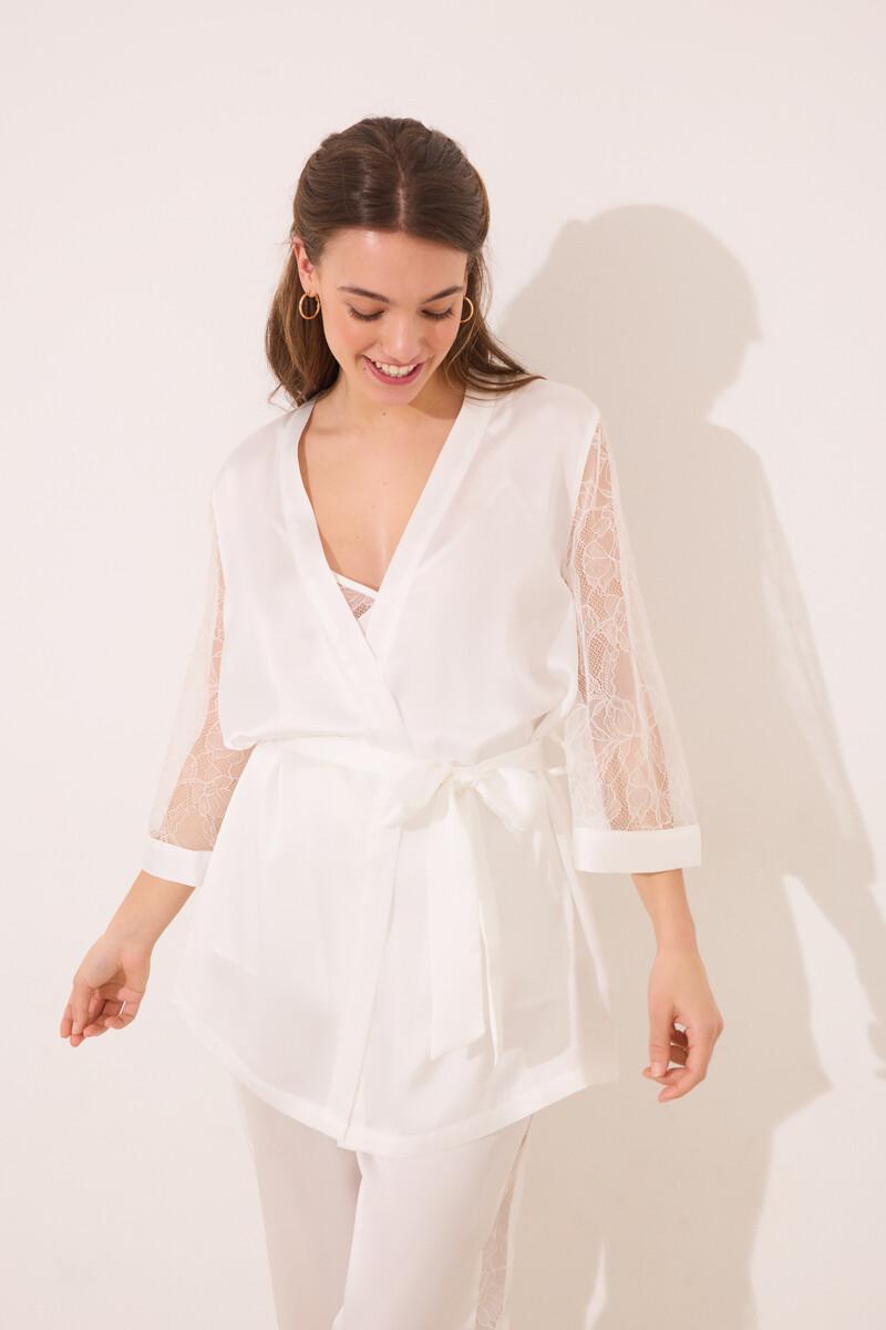women'secret Set pijama largo satén y encaje blanco Oferta especial de fábrica