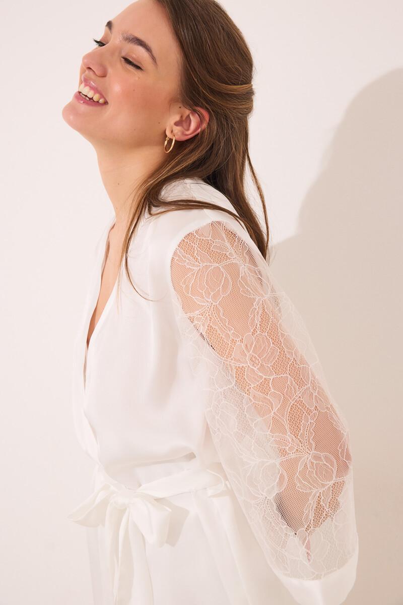 women'secret Set pijama largo satén y encaje blanco Oferta especial de fábrica