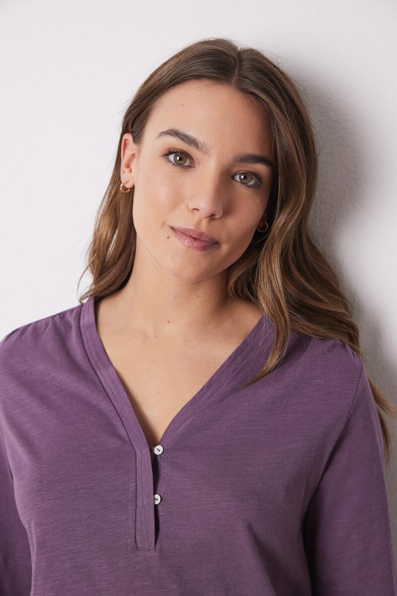 women'secret Camiseta manga larga 100% algodón morado Envío internacional gratuito