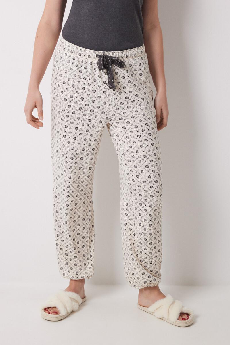 women'secret Pantalón largo carrot estampado cuadros y flores En oferta