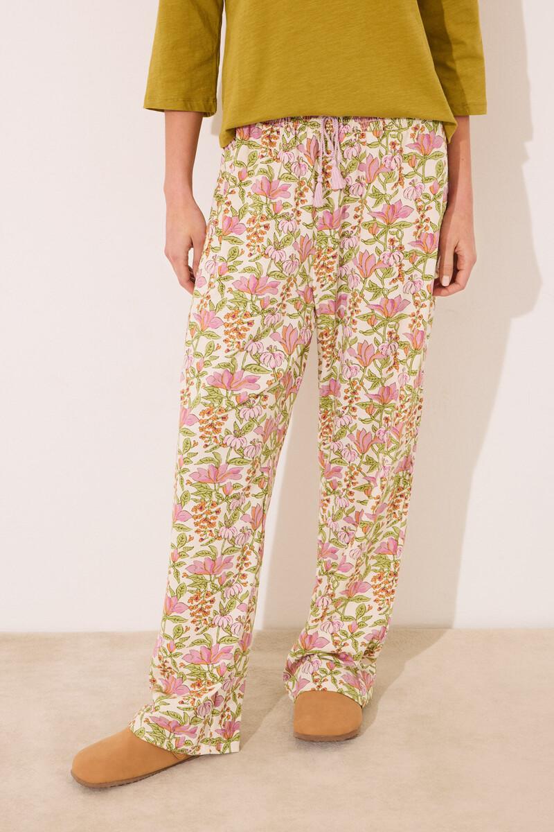 women'secret Pantalón largo lounge 100% algodón flores Ofertas especiales