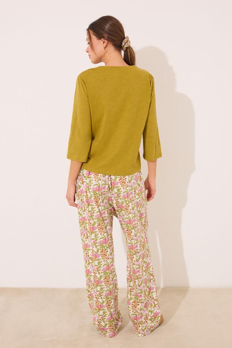 women'secret Pantalón largo lounge 100% algodón flores Ofertas especiales