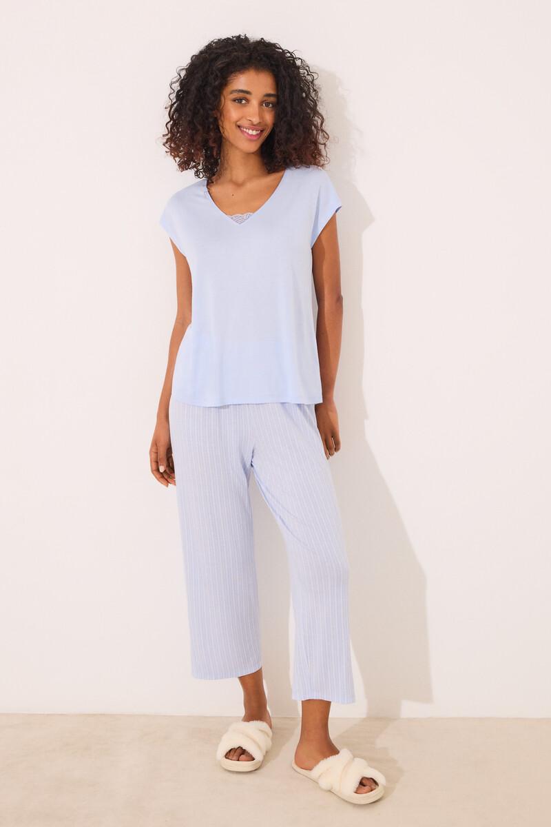 women'secret Pijama Capri viscosa azul rayas Gran oferta
