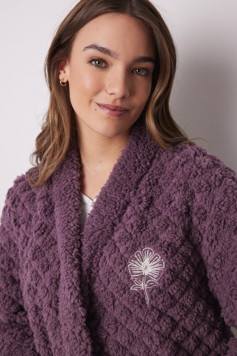 women'secret Bata corta borreguito acolchado morado Ventas relámpago