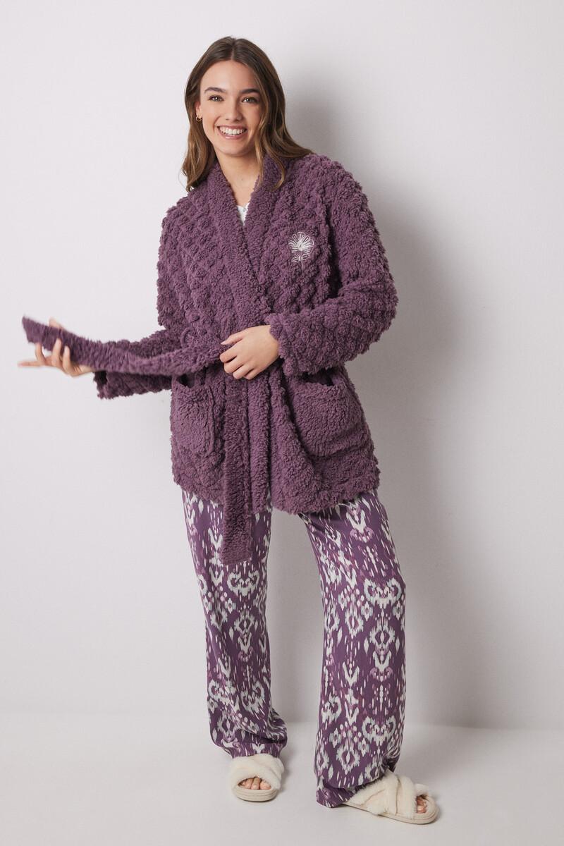 women'secret Bata corta borreguito acolchado morado Ventas relámpago