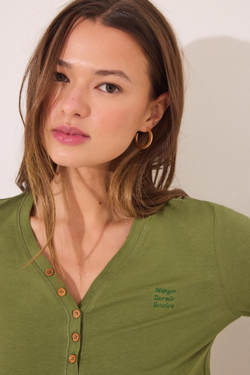 women'secret Camiseta lisa manga larga 100% algodón verde Solo queda un día