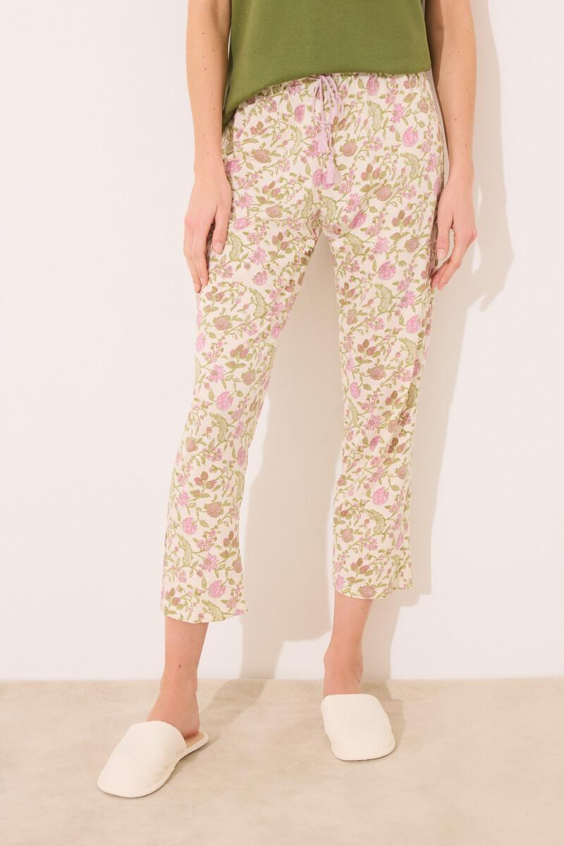 women'secret Pantalón largo carrot 100% algodón flores Liquidación