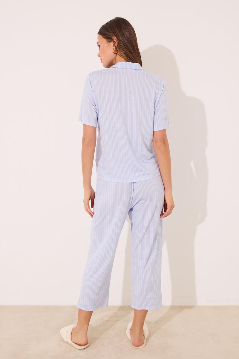 women'secret Pijama camisero Capri viscosa azul rayas Tienda de fábrica