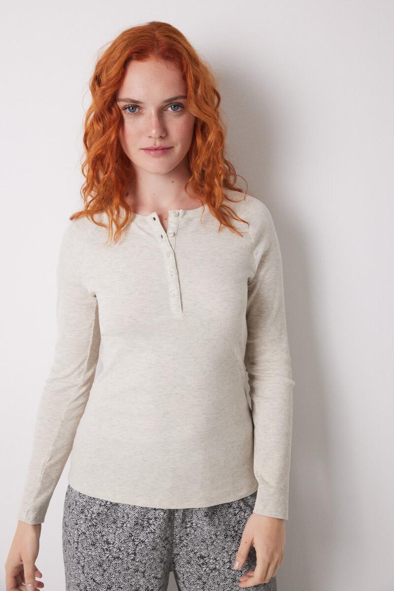 women'secret Camiseta manga larga canalé arena Oferta exclusiva