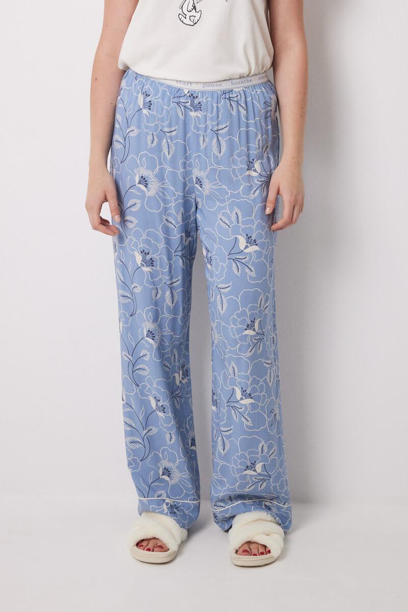 women'secret Pantalón largo estampado flores azules Tienda