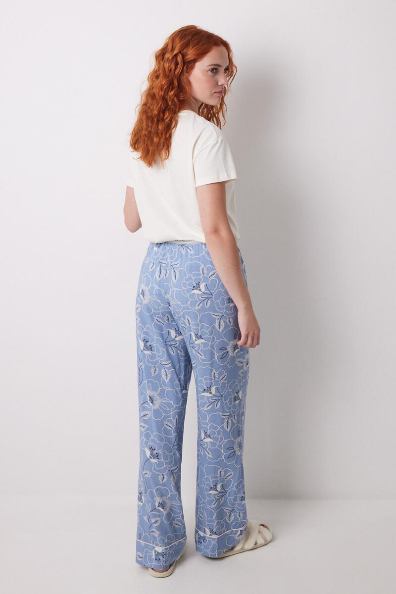 women'secret Pantalón largo estampado flores azules Tienda