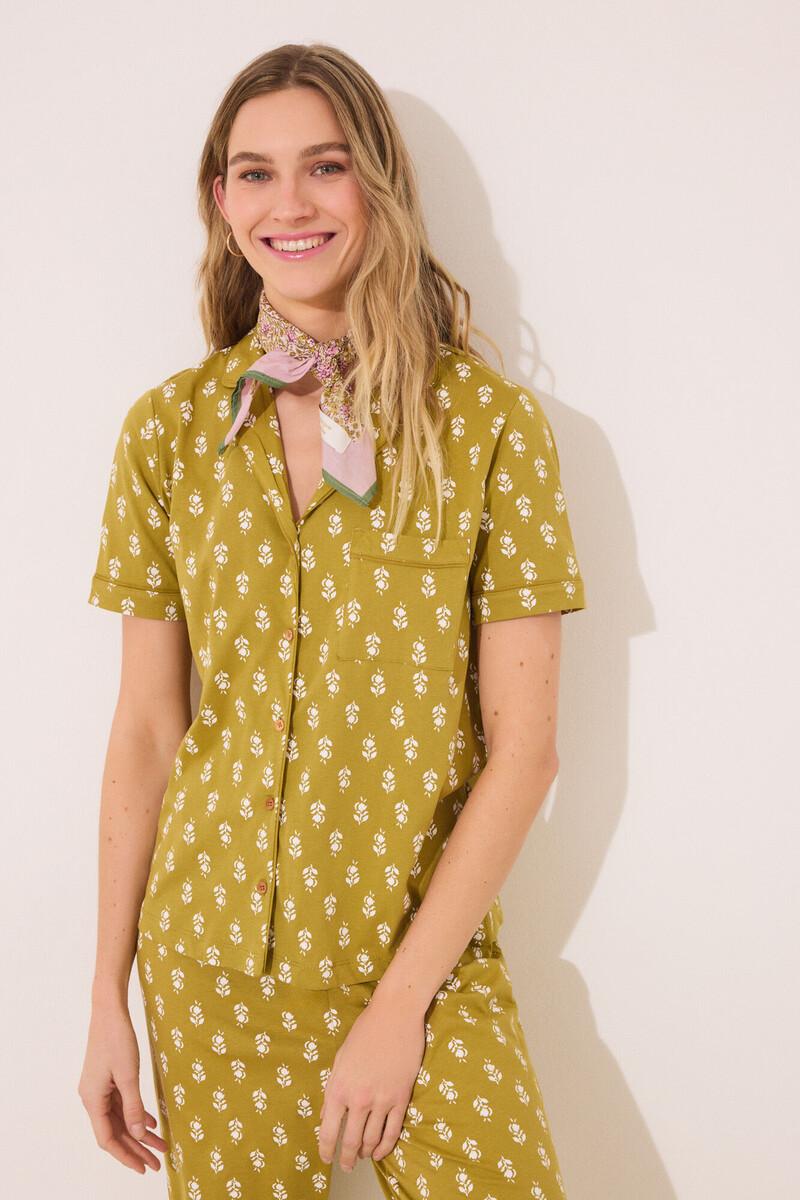 women'secret Pijama camisero 100% algodón kaki sellos Últimos 3 días